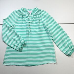 Lilly Pulitzer Elsa Silk Top Sz XS Starboard Stripe Lagoon Green